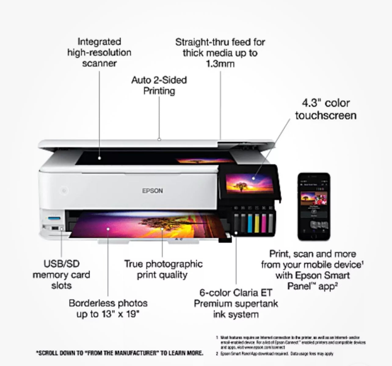 Epson EcoTank Photo ET-8550 SuperTank Wide-Format Wireless Inkjet All-In-One Color Printer