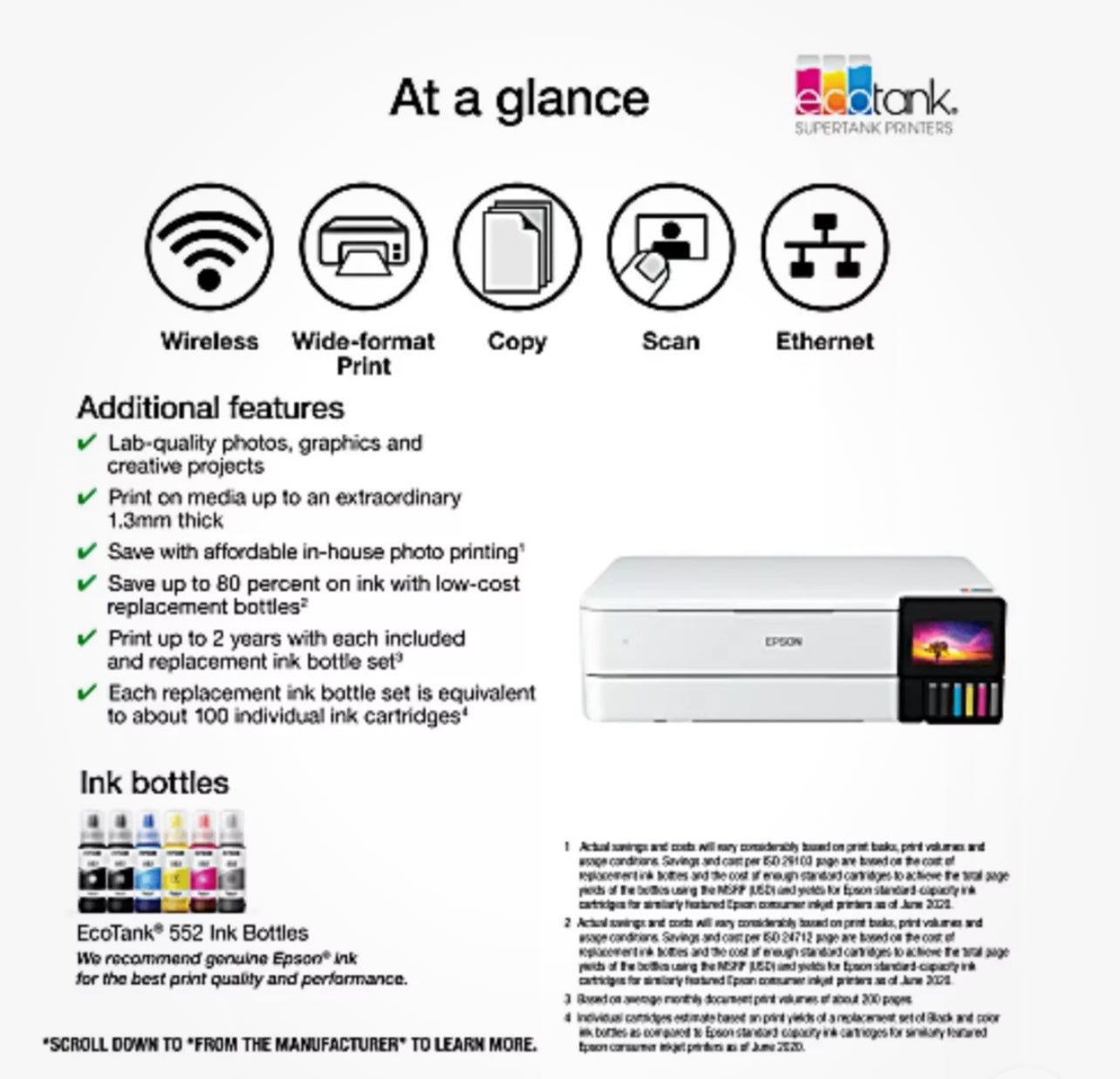 Epson EcoTank Photo ET-8550 SuperTank Wide-Format Wireless Inkjet All-In-One Color Printer